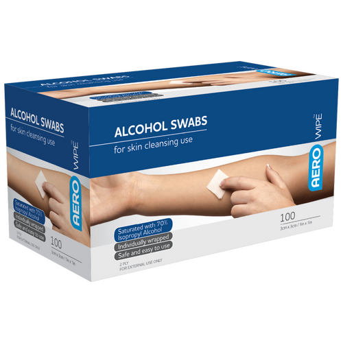 AEROWIPE 70% ISOPROPYL ALCOHOL SWAB 3 x 3cm box100 AW7100